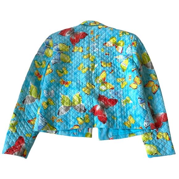 Maggy London Quilted Butterfly Jacket Silk Lined Aqua Button Vintage 1990s 4 EUC - Picture 2 of 14